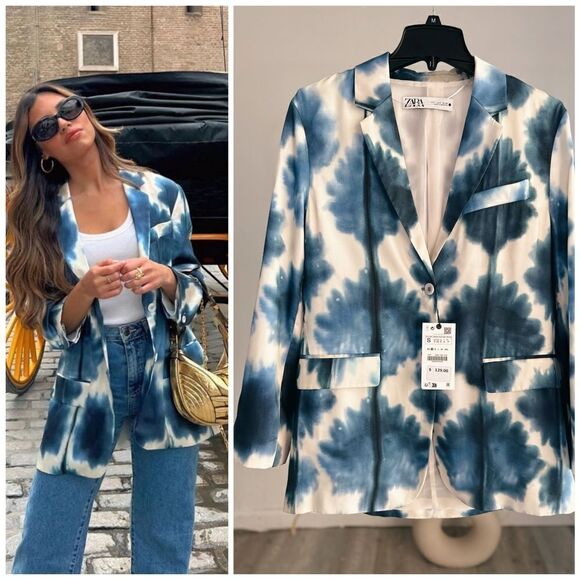 Zara Jackets & Blazers - ZARA LIGHTWEIGHT PRINTED SATIN EFFECT BLAZER NWT S M